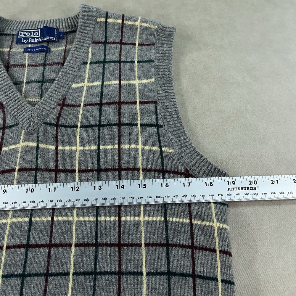 Vintage Polo Ralph Lauren Cashmere‎ Sweater Vest Men's Large RRL Gray Plaid 90s - Picture 6 of 10